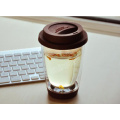 Hand Made Double Wall Portable Coffee Tea Cup with Silicon Rubber and Lid
